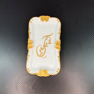 Vintage Hand Painted Gold White Ashtray Trinket Dish Tobbaciana Art Deco
